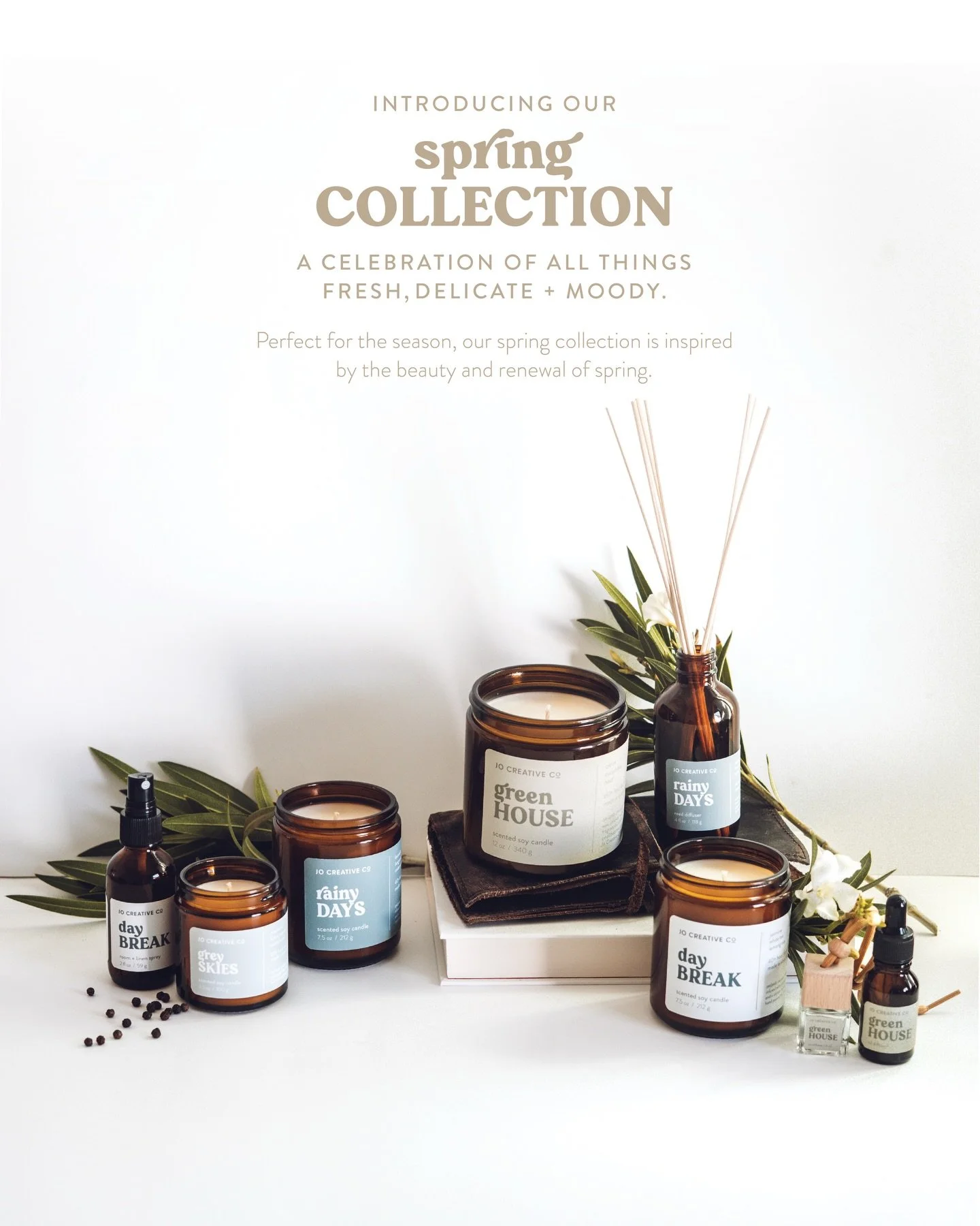 New In!! Our Spring Collection celebrates all things fresh, delicate + moody. Perfect for the season, inspired by the beauty and renewal of spring. ⛅️🌱☀️🌧️

Explore the collection of scents in our candles, diffusers and room spray, and even our ass