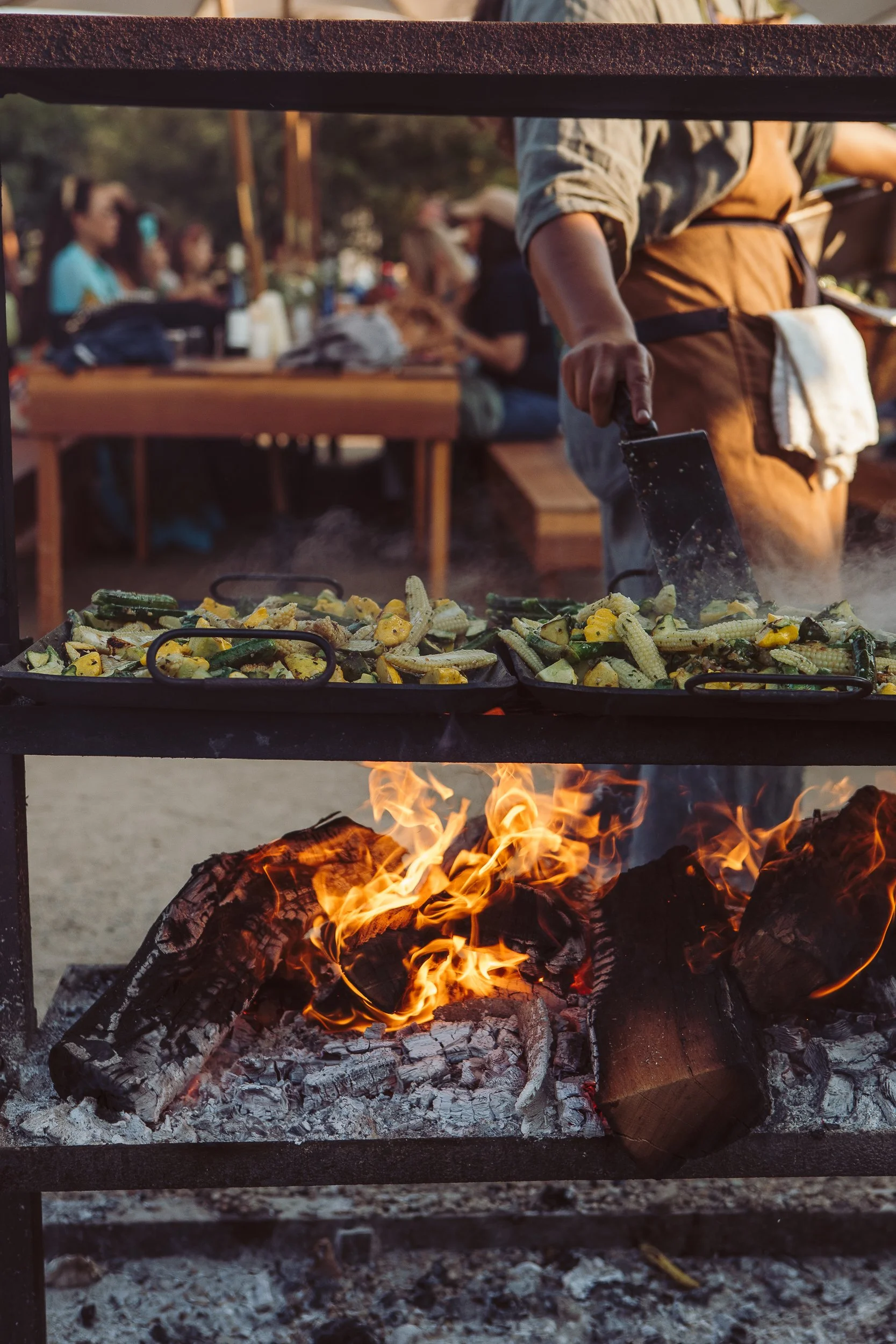  live fire dinner vegetables chef community table farm to table dinner 