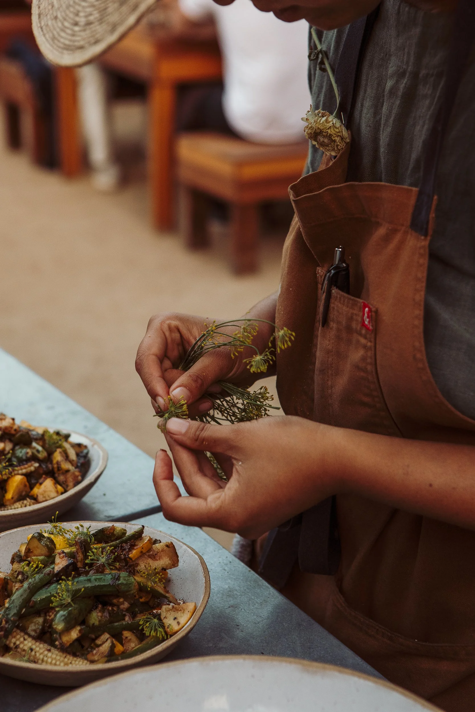  live fire vegetable chef community table farm to table dinner edible flowers 