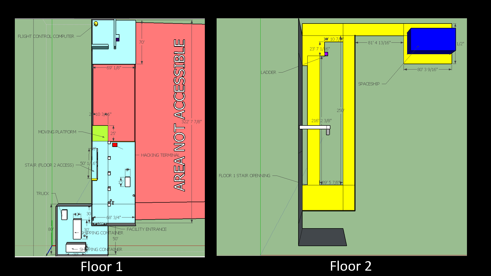 A quick overhead map of our first level built in SketchUp.