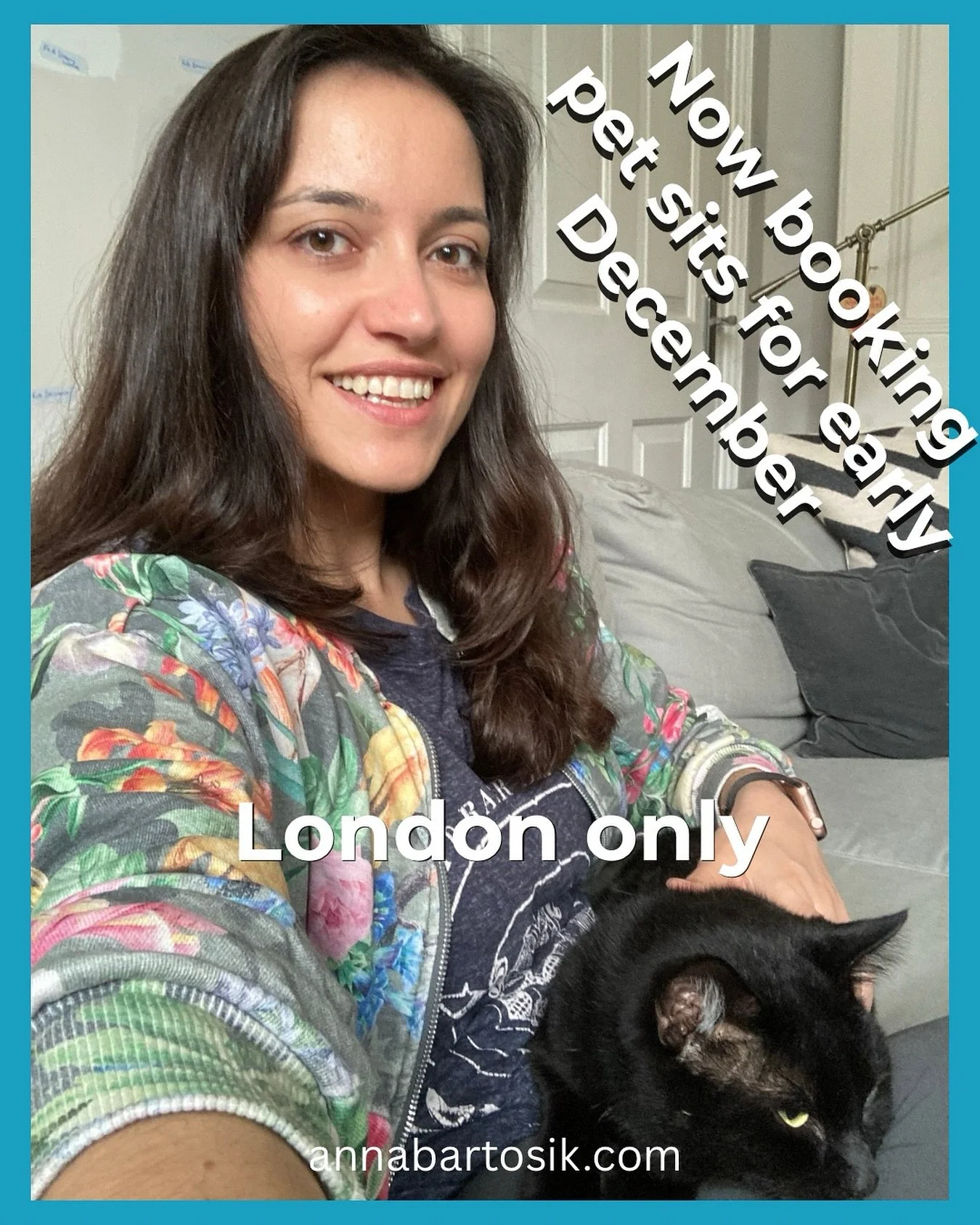 I currently have availability for pet sitting from the beginning of December 🐾
Minimum stay: 7 days
Location: London only
Cats are very welcome, and so are dogs! 🐶🐱

I&rsquo;m not taking bookings over Christmas, but happy to chat about December da