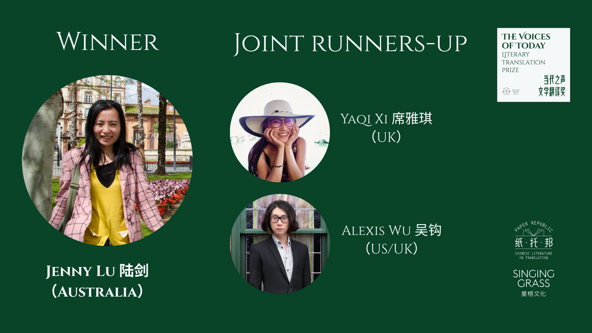 Winner and Joint Runners-up Announced for The Voices Of Today Literary Translation Prize