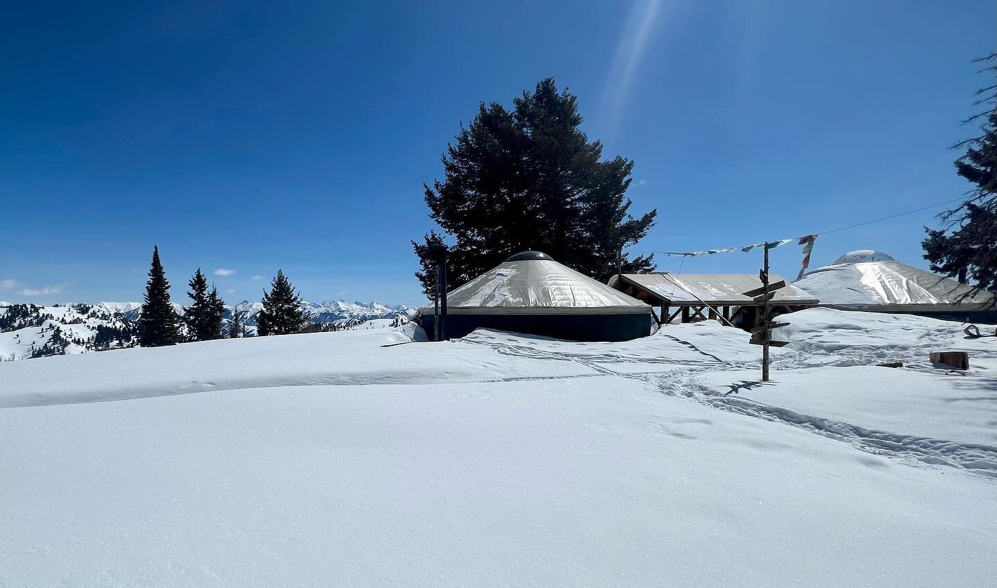 This is the most snow we&rsquo;ve ever seen in late April up  at the #coyoteyurt and the #tornakhut . It looks like mid winter up there right now!! #puremountainstoke