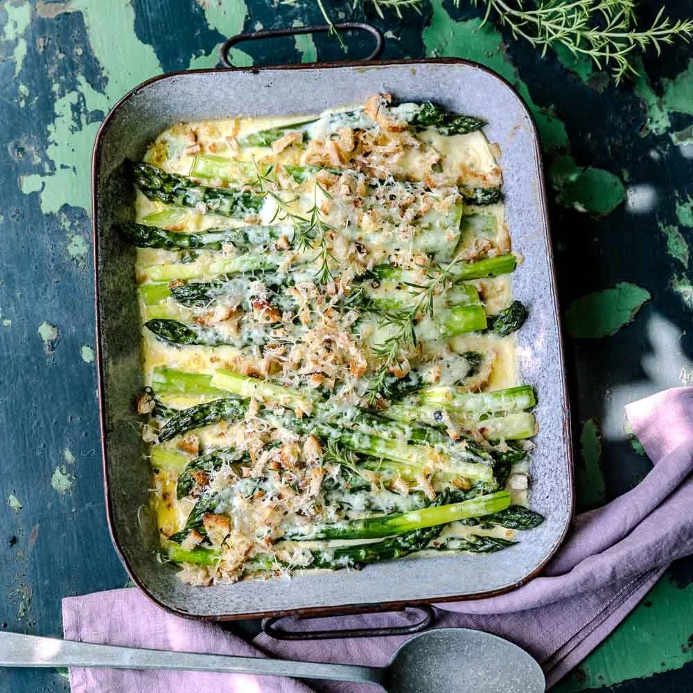 Grünes Spargelgratin