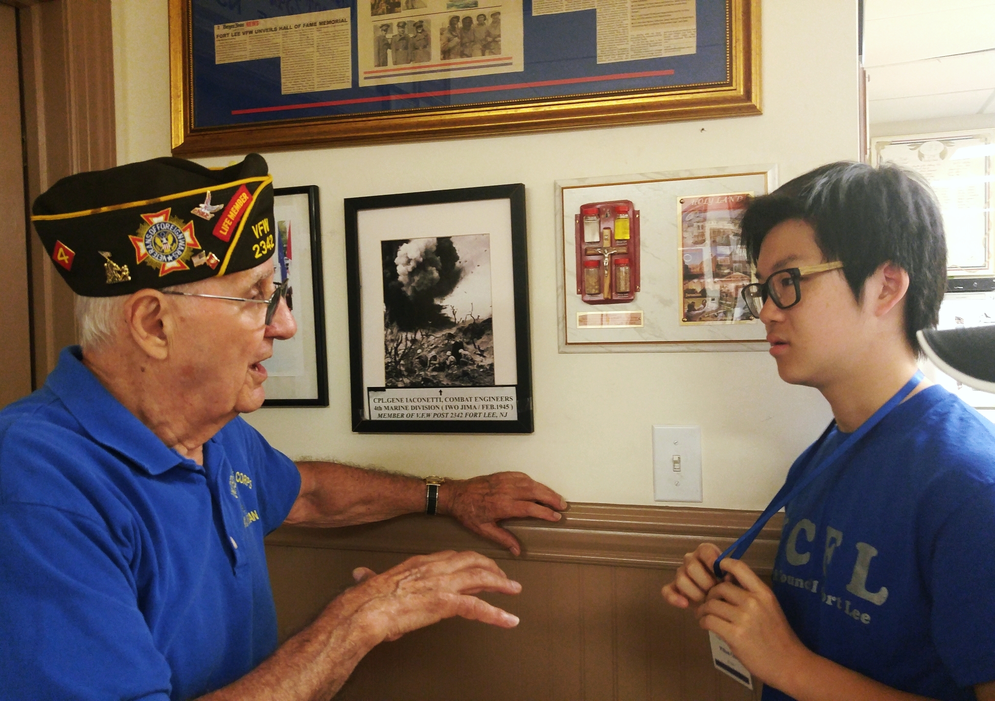 Talking with a war veteran at VFW