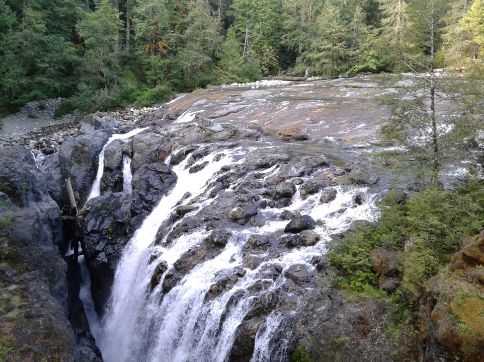 Didymo blooms observed near falls in the Englishman River on Vancouver Island, BC in July 2018.