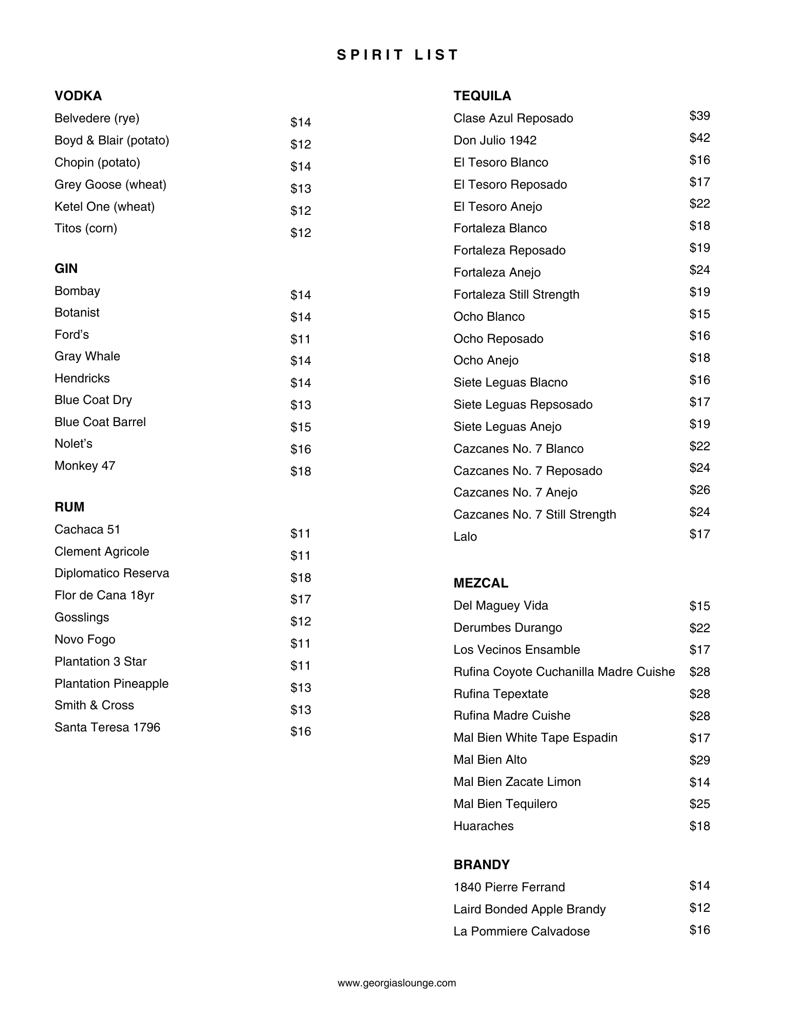 spirit list page one