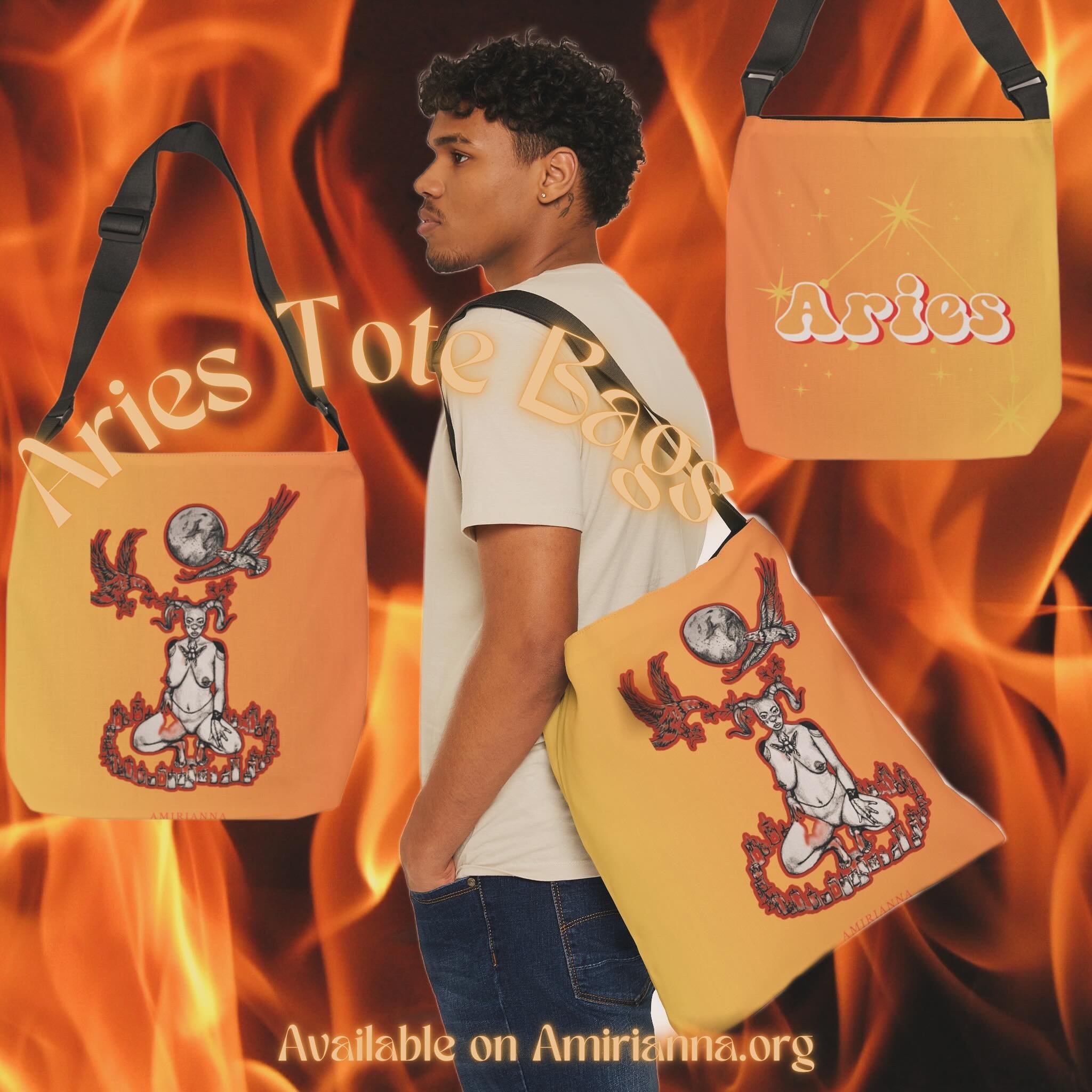 Aries tote bags along with rest of the zodiac are available now on Amirianna.org 💋🔥 Tag your favorite Aries 🔥