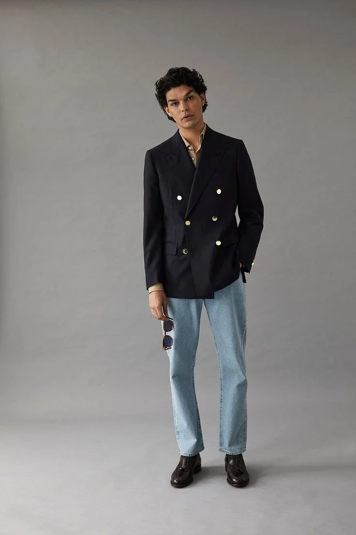 Navy Hopsack Double Breasted Blazer.jpeg
