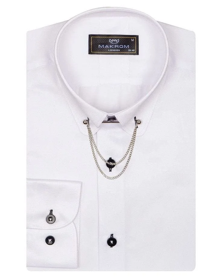 Makrom White Round Collar Pin Shirt.jpeg