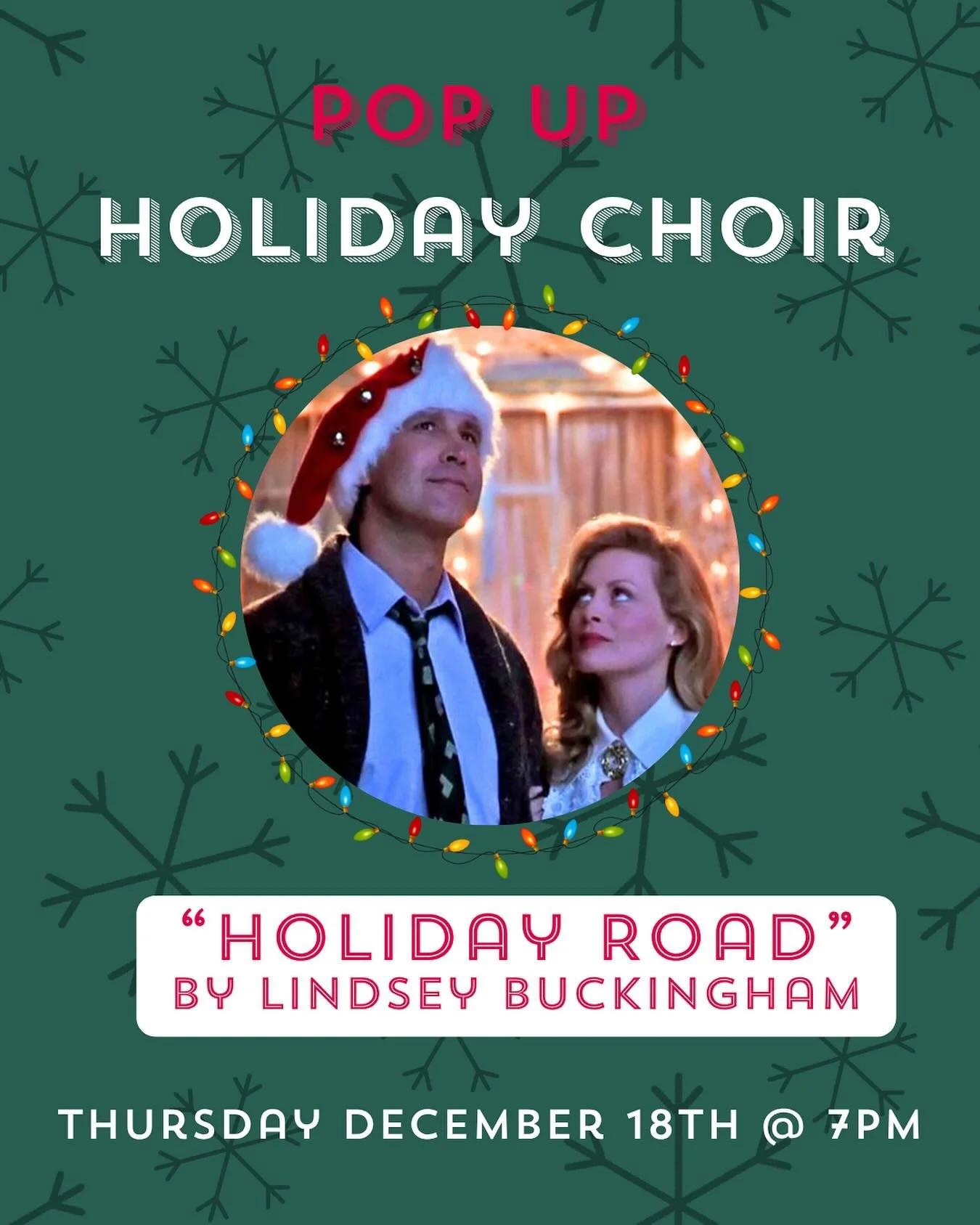 Join me for a one night &ldquo;Pop Up Choir&rdquo; where we sing this classic from National Lampoon&rsquo;s Christmas Vacation written by Lindsey Buckingham of Fleetwood Mac. I&rsquo;ll send sheet much and a rehearsal track ahead of time, and in one 