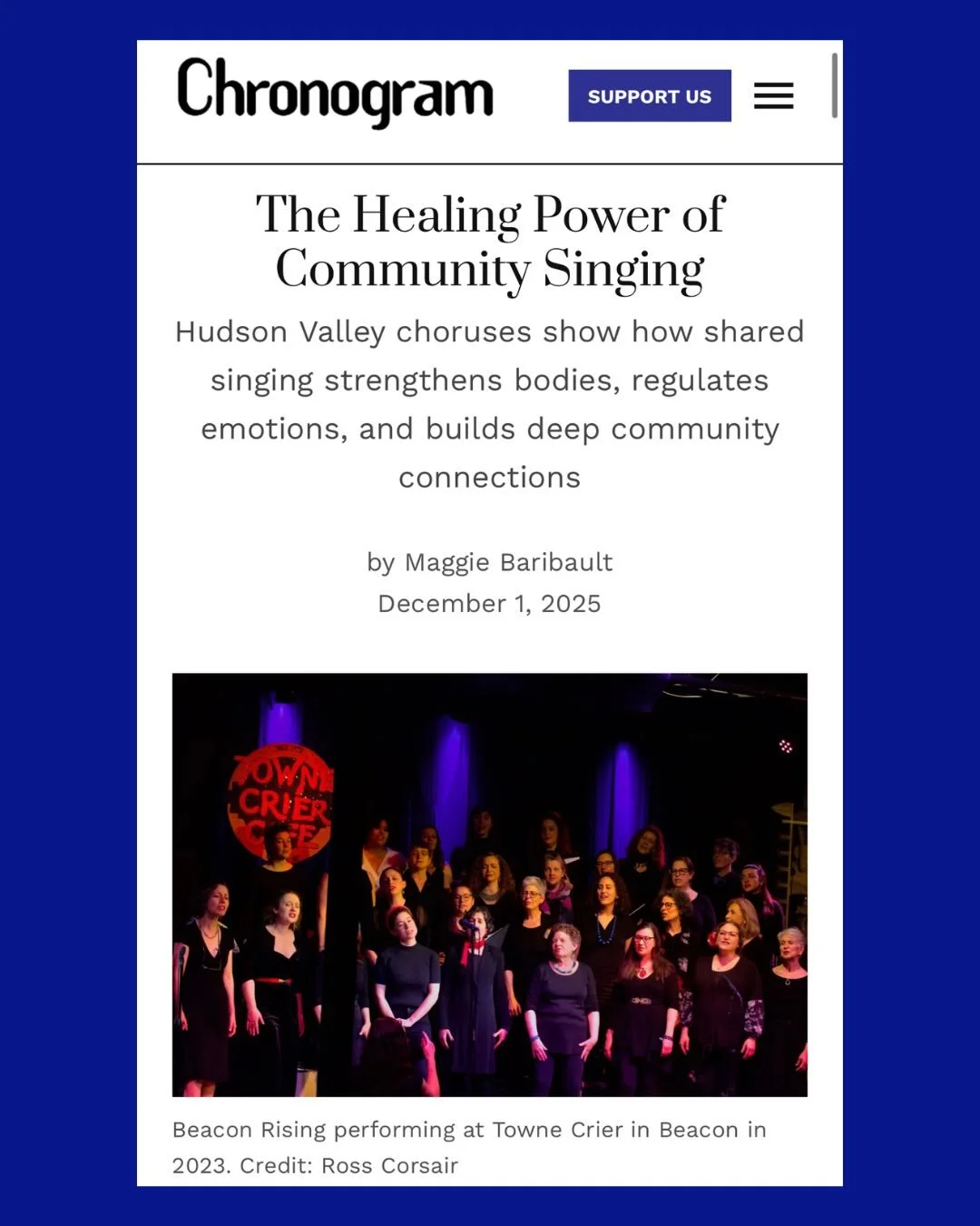 Recently I was interviewed by @chronogram magazine for an article on &ldquo;The Healing Power of Community Singing.&rdquo; There are so many reasons to sing with other humans - I could talk about this all day. Check it out!