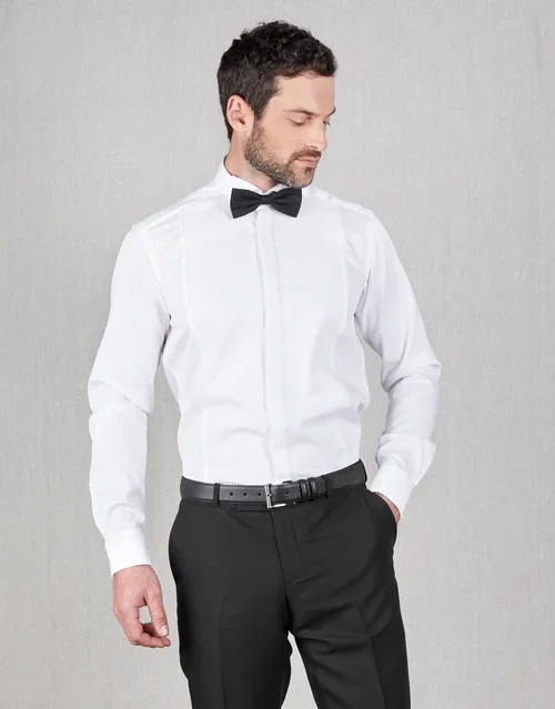 Hire Strand White Twill Formal Shirt with Marcella Bib and Cuffs
