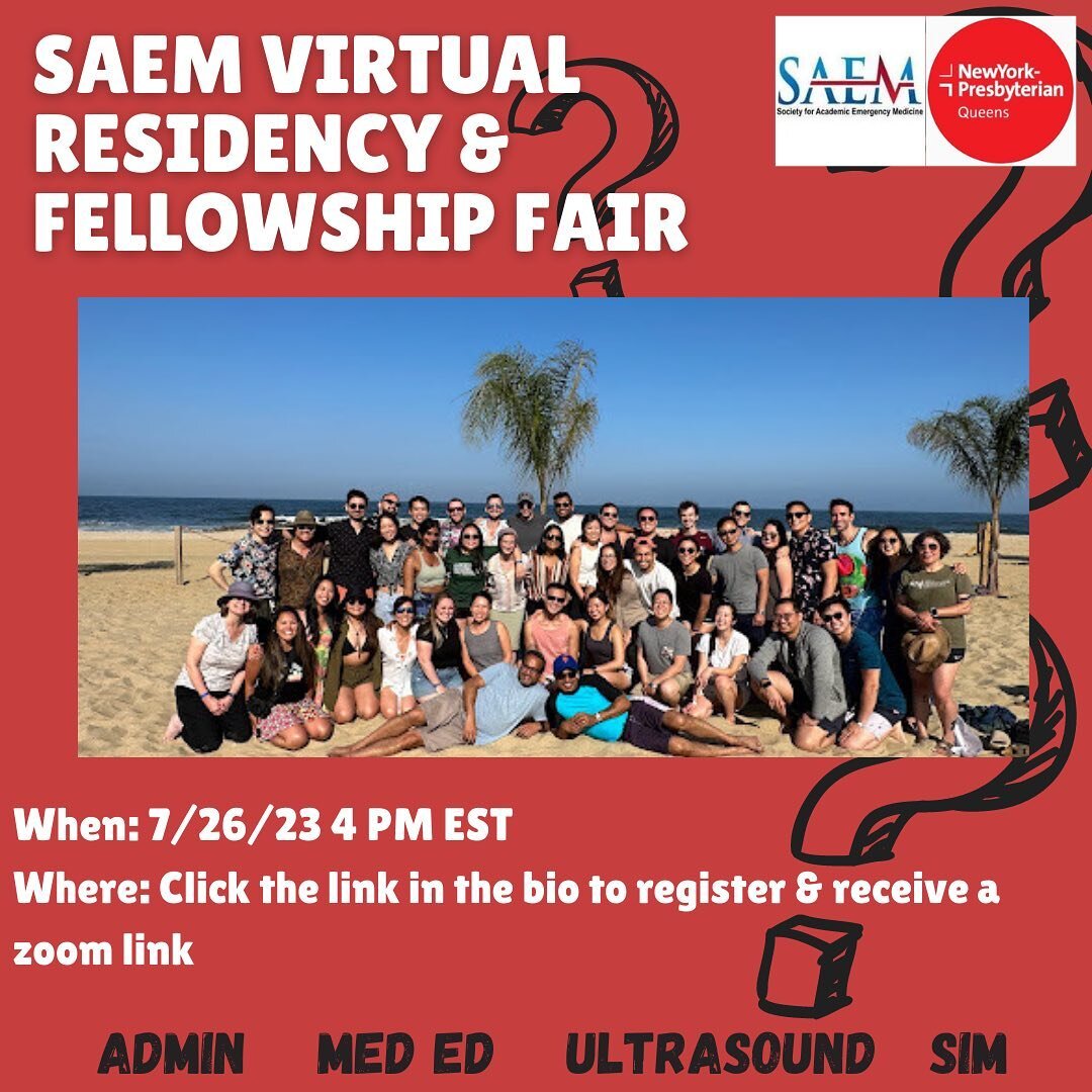 Residents interested in fellowship opportunities, please join us tomorrow Wed 7/26/23 at 4 PM EST and learn about our 4 fantastic fellowships offered here at NYPQ: Admin, med Ed, Simulation, and ultrasound. Use the link below to register which will t