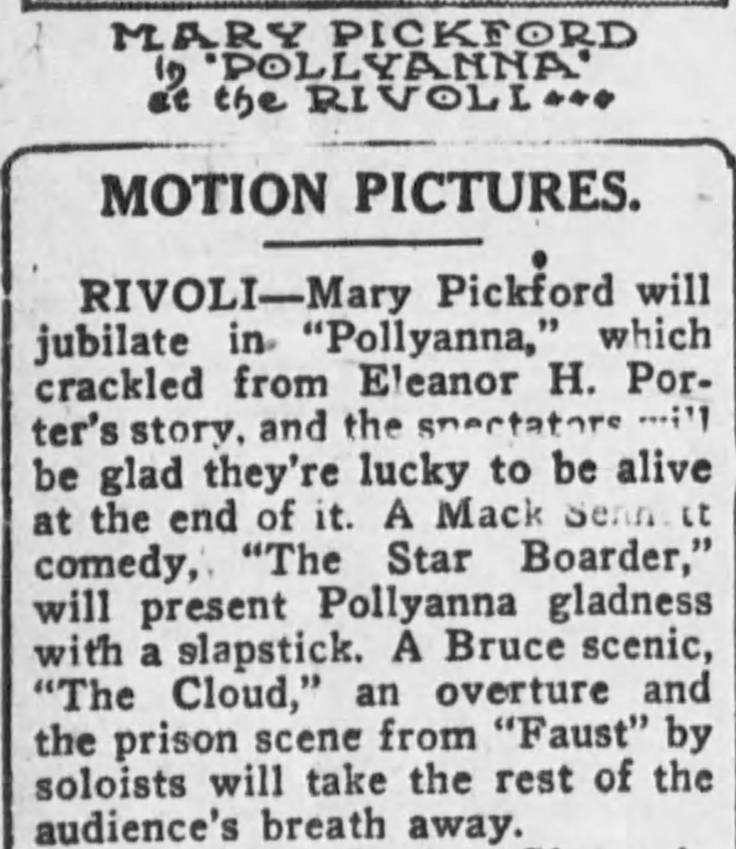 Mary Pickford at the Rivoli — NY 1920s