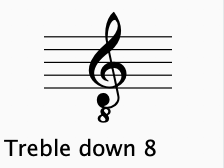 This treble 8vb-down clef is commonly used