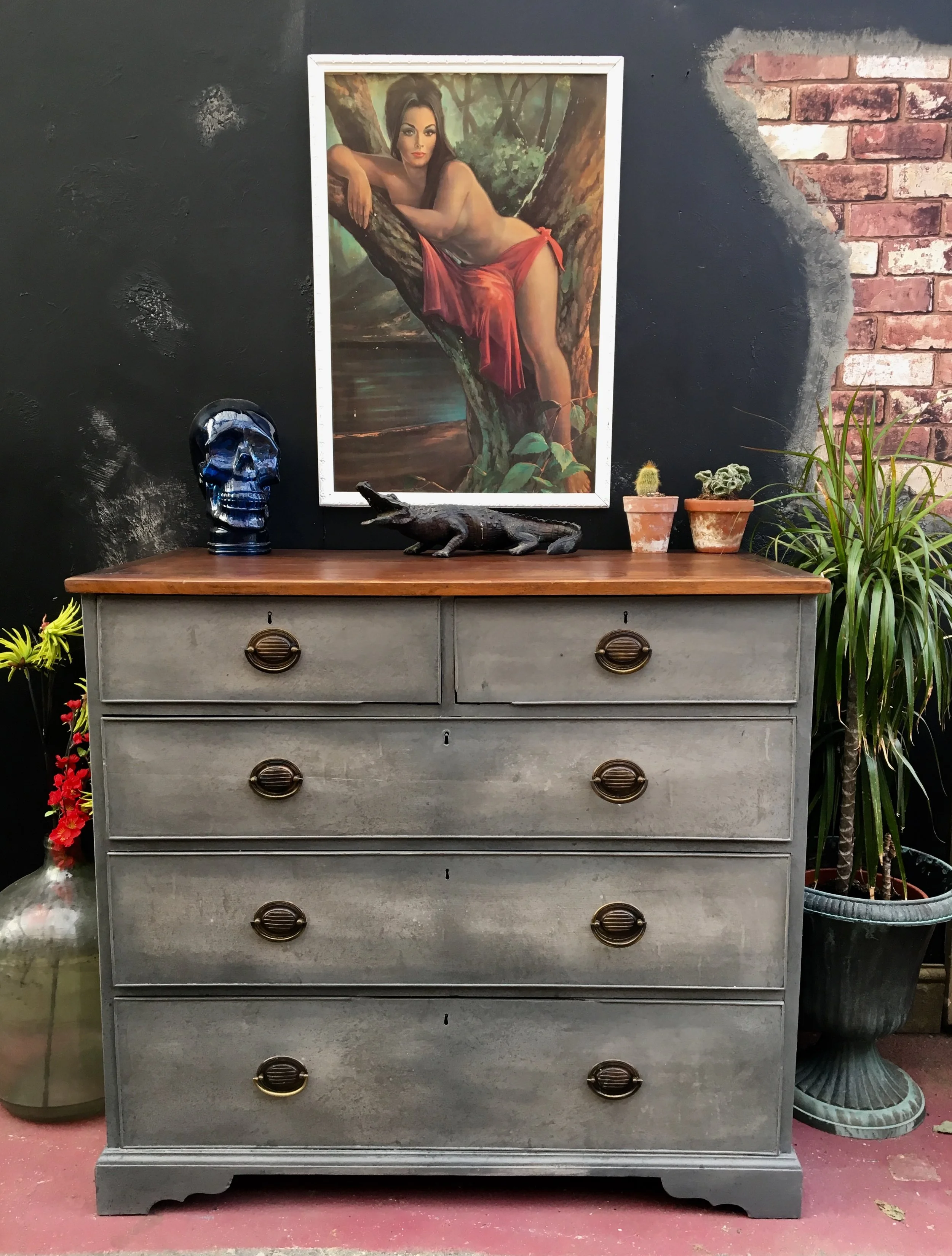 *SOLD* CHEST OF 5 DRAWERS SOLID MAHOGANY PAINTED EDWARDIAN *SOLD*