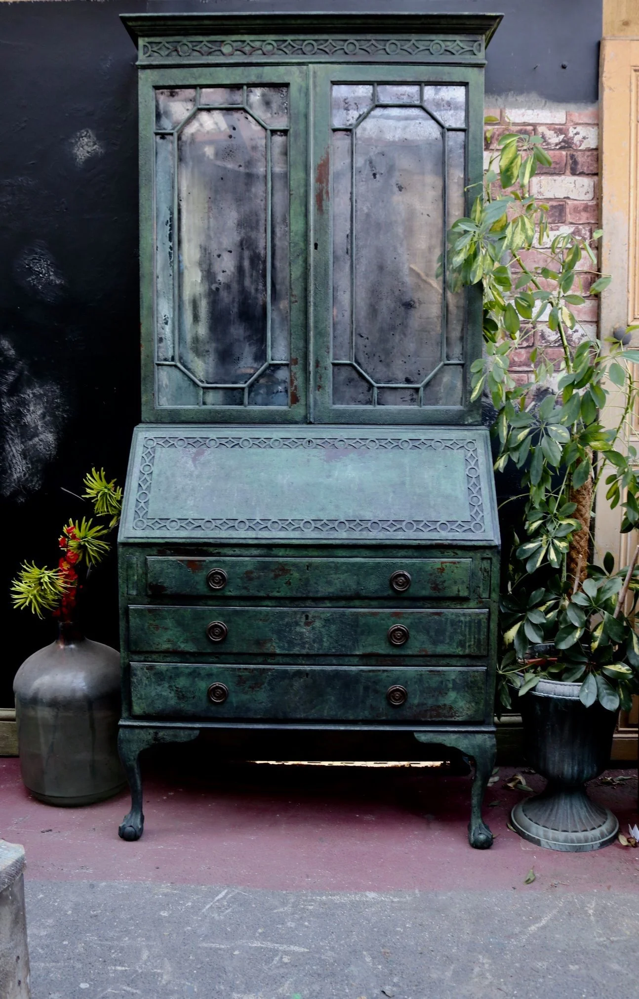 *SOLD* *SOLD* PAINTED DISTRESSED DRESSER MIRRORED GLASS BUREAU