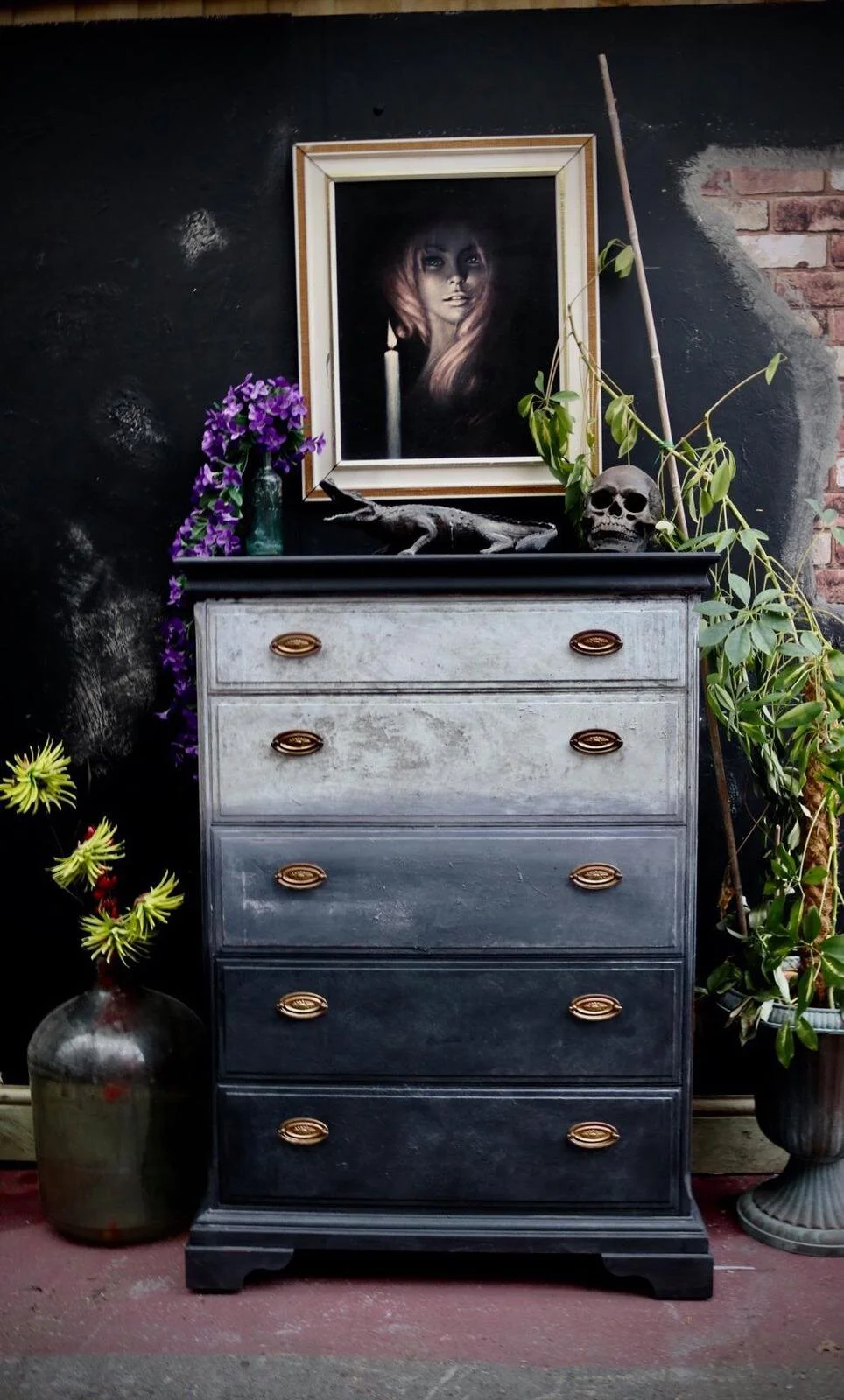 SOLD* *SOLD* CHEST OF DRAWERS OMBRE FADE TO GREY BLACK BEAURY INDUSTRIAL  TALLBOY  New Vintage