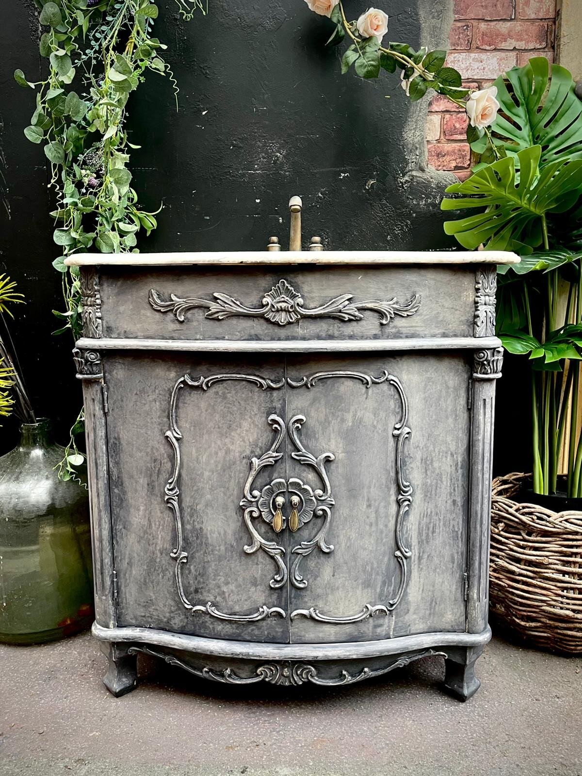 BATHROOM BASIN SINK CABINET FRENCH LOUIS STYLE MARBLE TOP FABULOUS