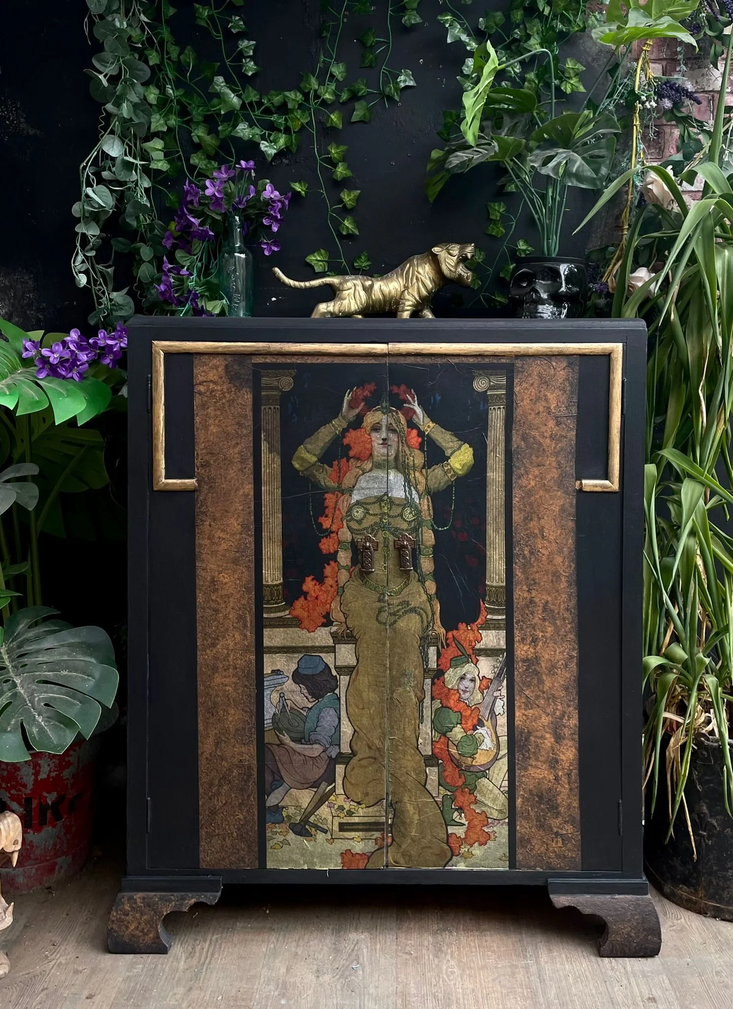 ART NOUVEAU STYLE GUSTAV KLIMT CABINET DECOUPAGE SOLID WOOD