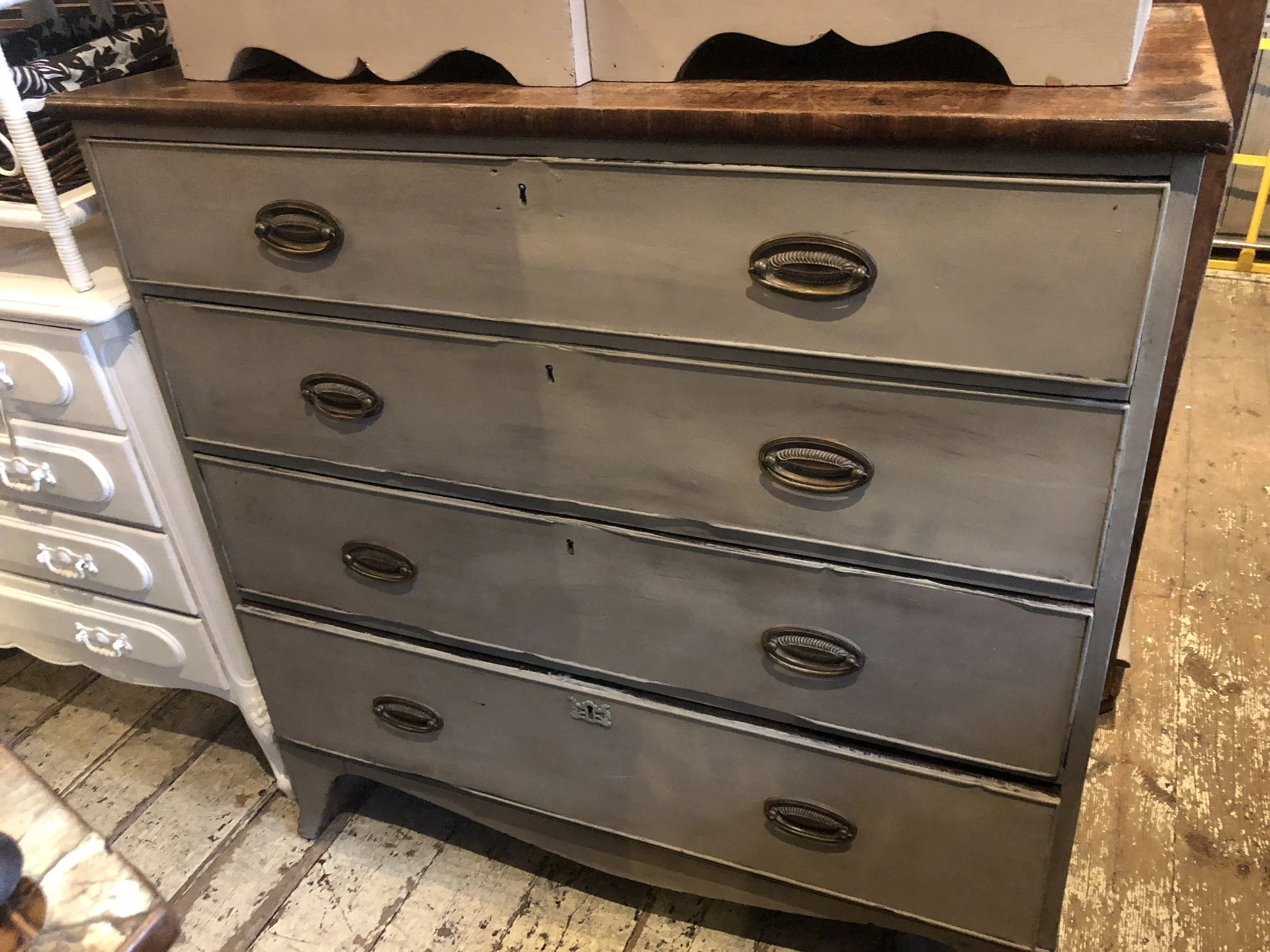 *SOLD* CHEST OF FOUR DRAWES PAINTED PARIS GREY SOLID MAHOGANY EDWARDIAN