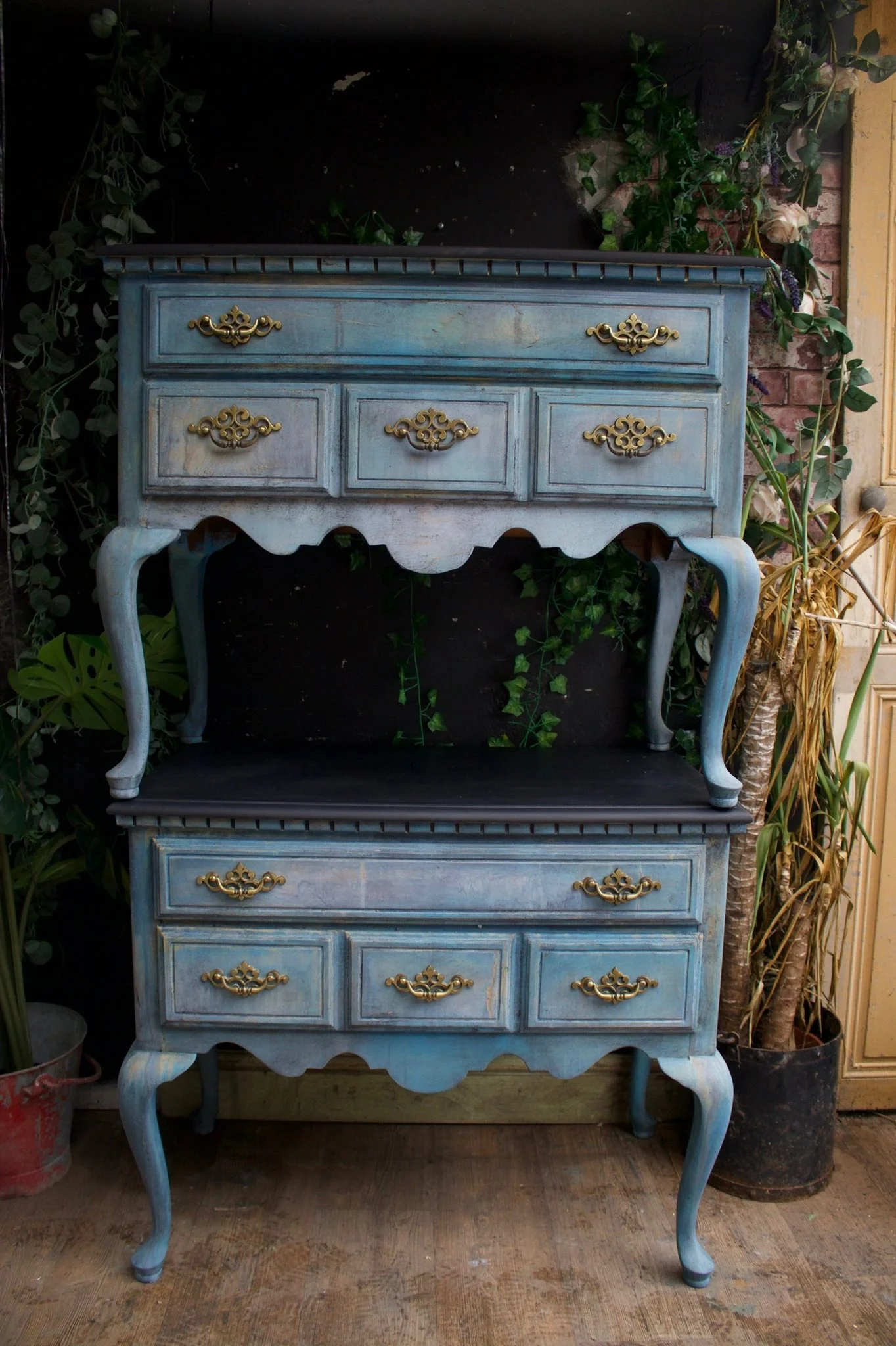 CONSOLE TABLES PAIR FRENCH LOUIS STYLE BLUES CABRIOLE LEGS SOLD WOOD