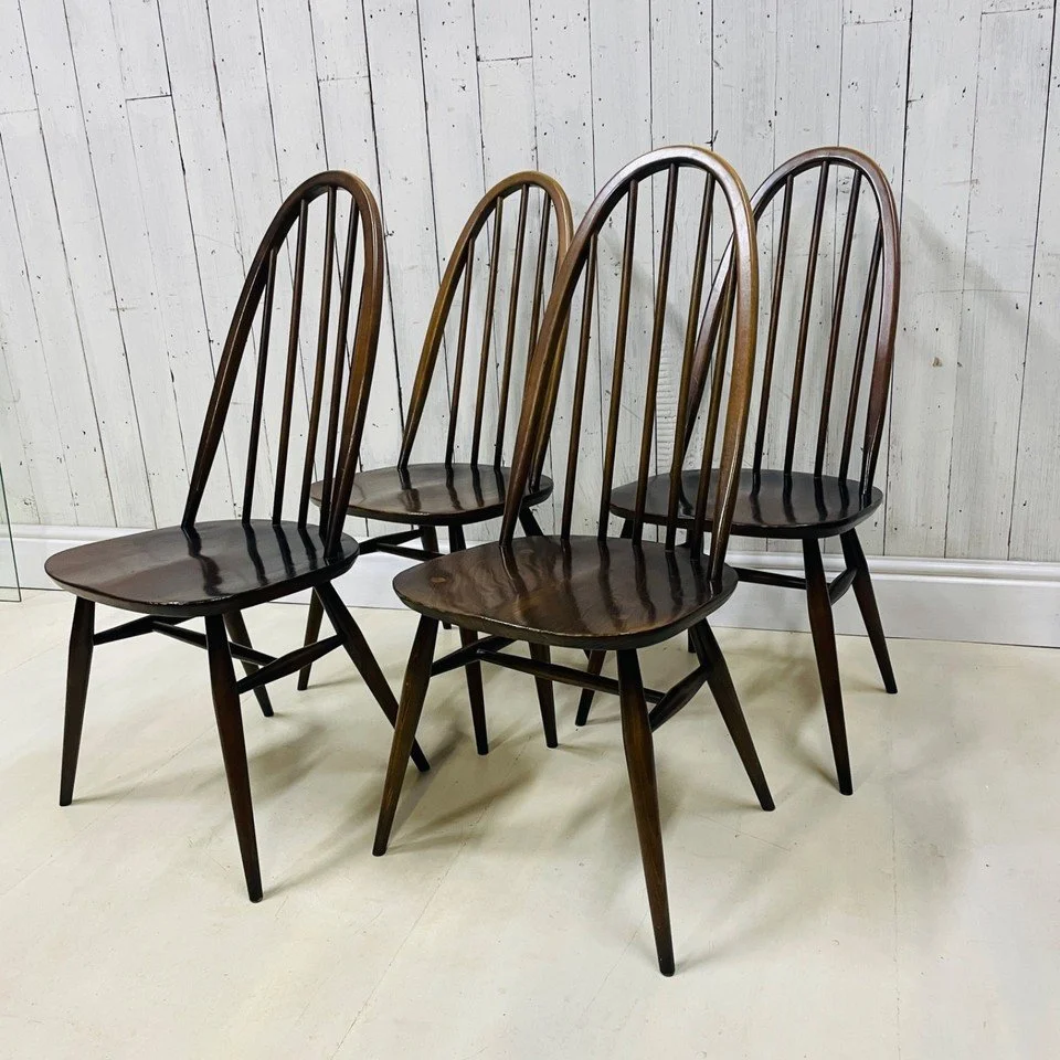 ERCOL CHAIRS X 4 QUAKER 365 WINDSOR DARK ELM WITH REMOVABLE SEAT PADS