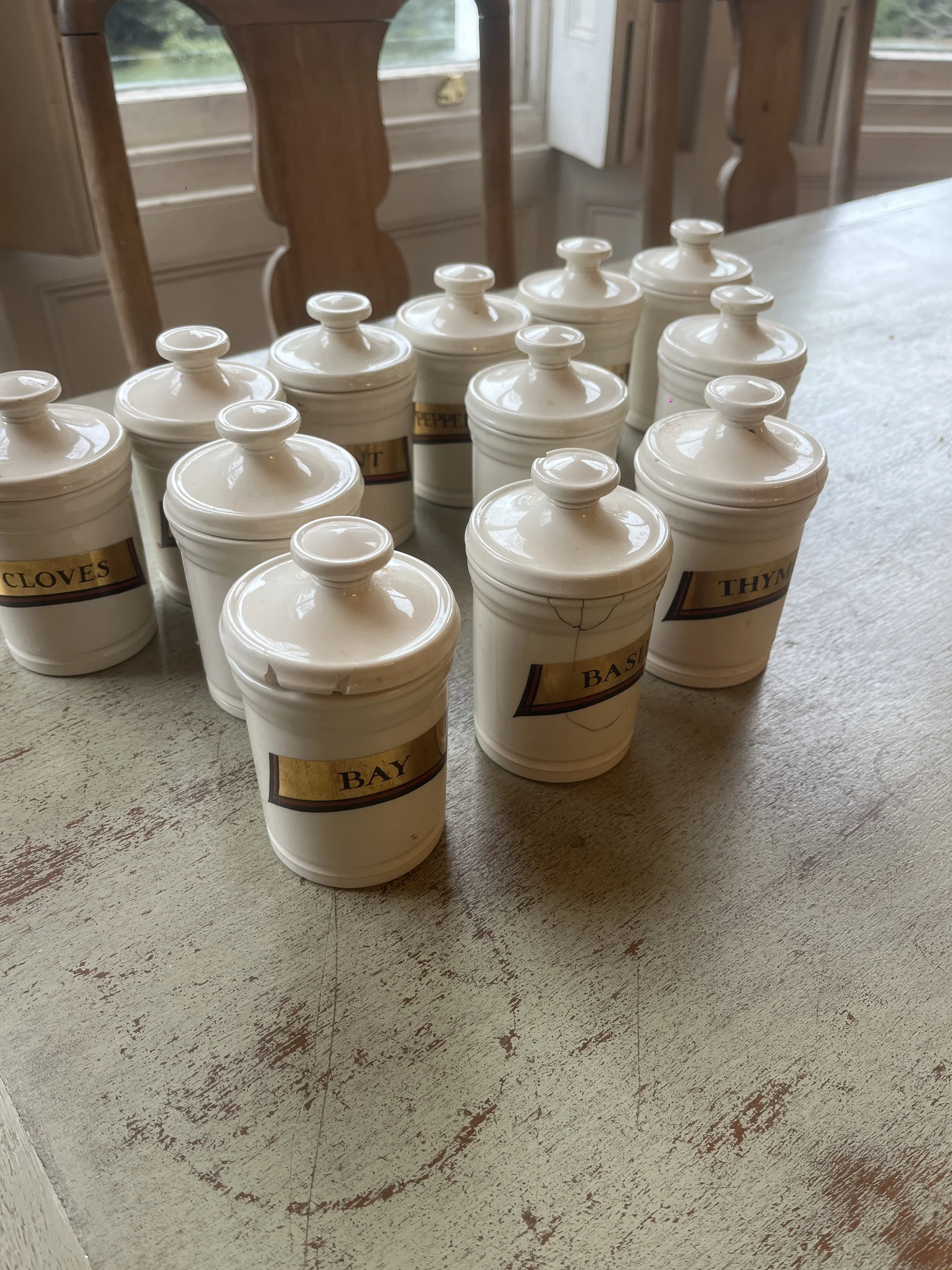 Vintage Ceramic Spice Jar Set BY CULPEPPER 1979 reproductions of originals. x 12