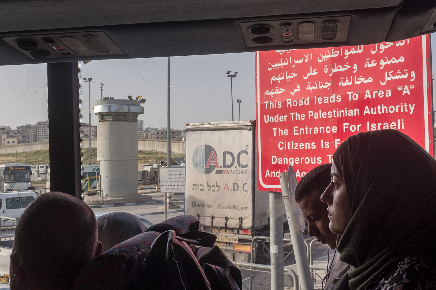  Bus to Ramallah, passing the Checkpoint into the West Bank. 