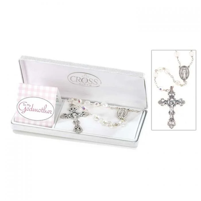 Rosary Godmother Crystal Silver In White Gift Box