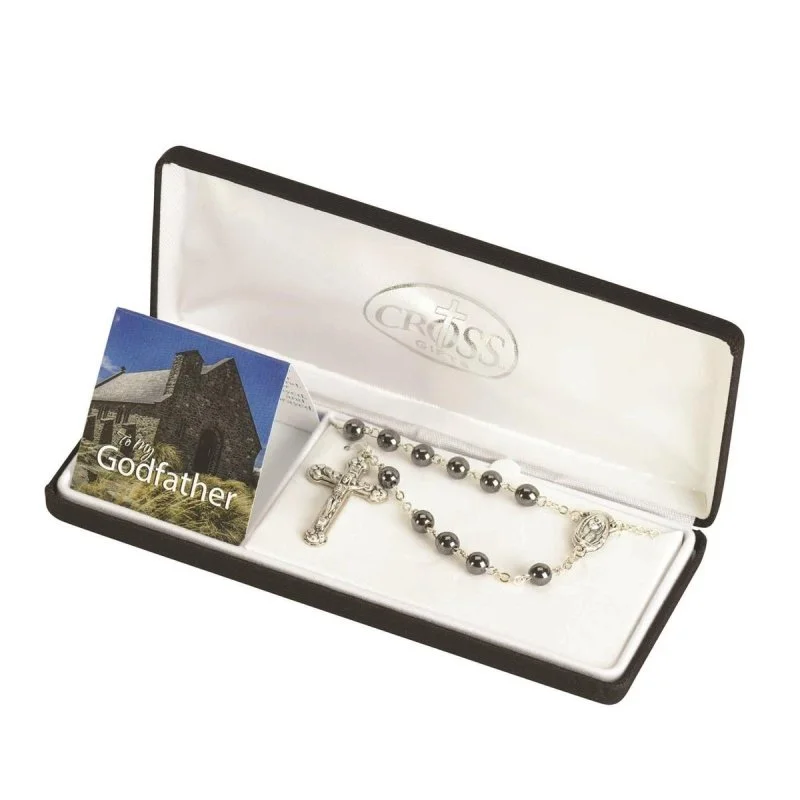 Rosary To My Godfather 6MM Hematite Beads Boxed