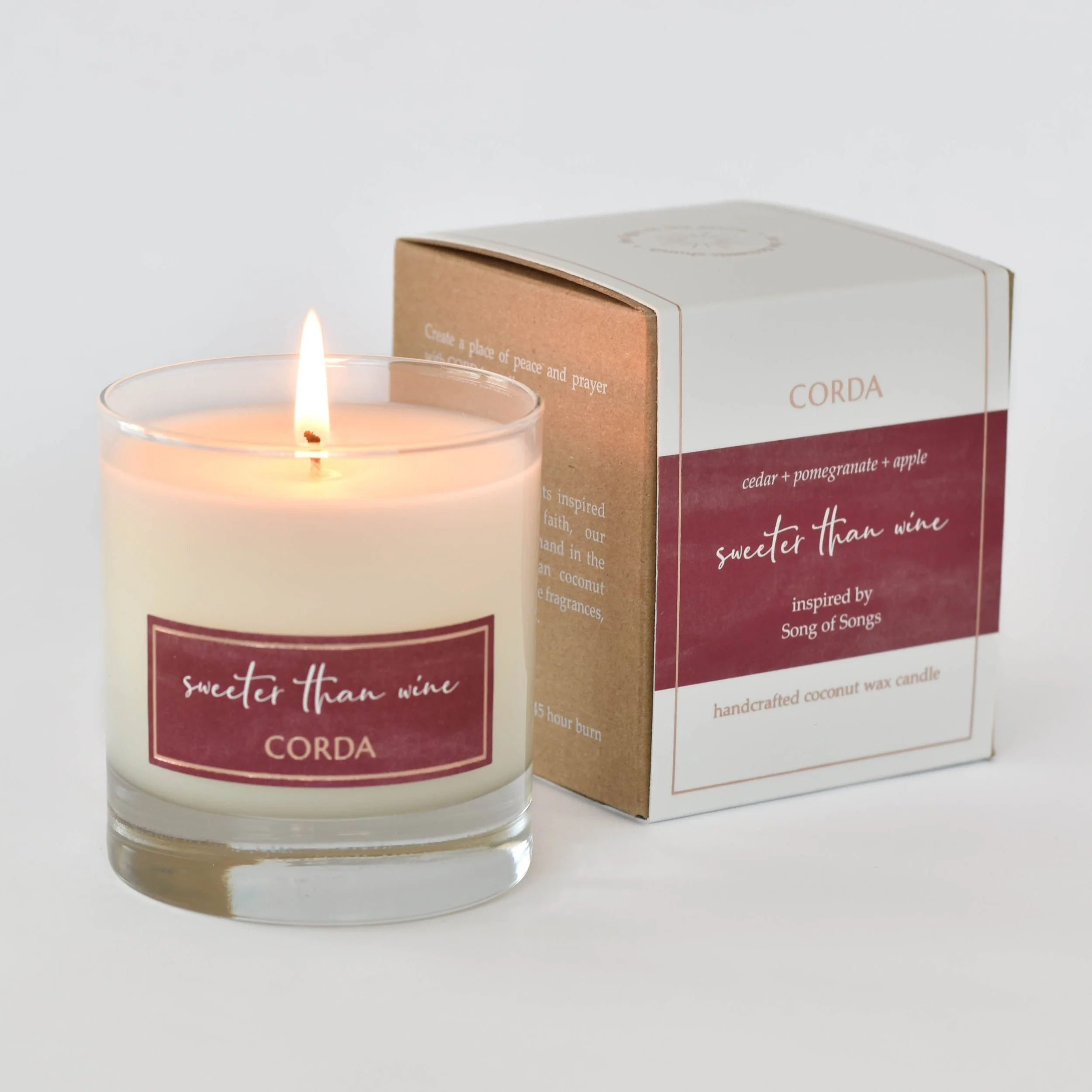 Sweeter than Wine 1 (lit, front of box) Song of Songs CORDA candle.jpg