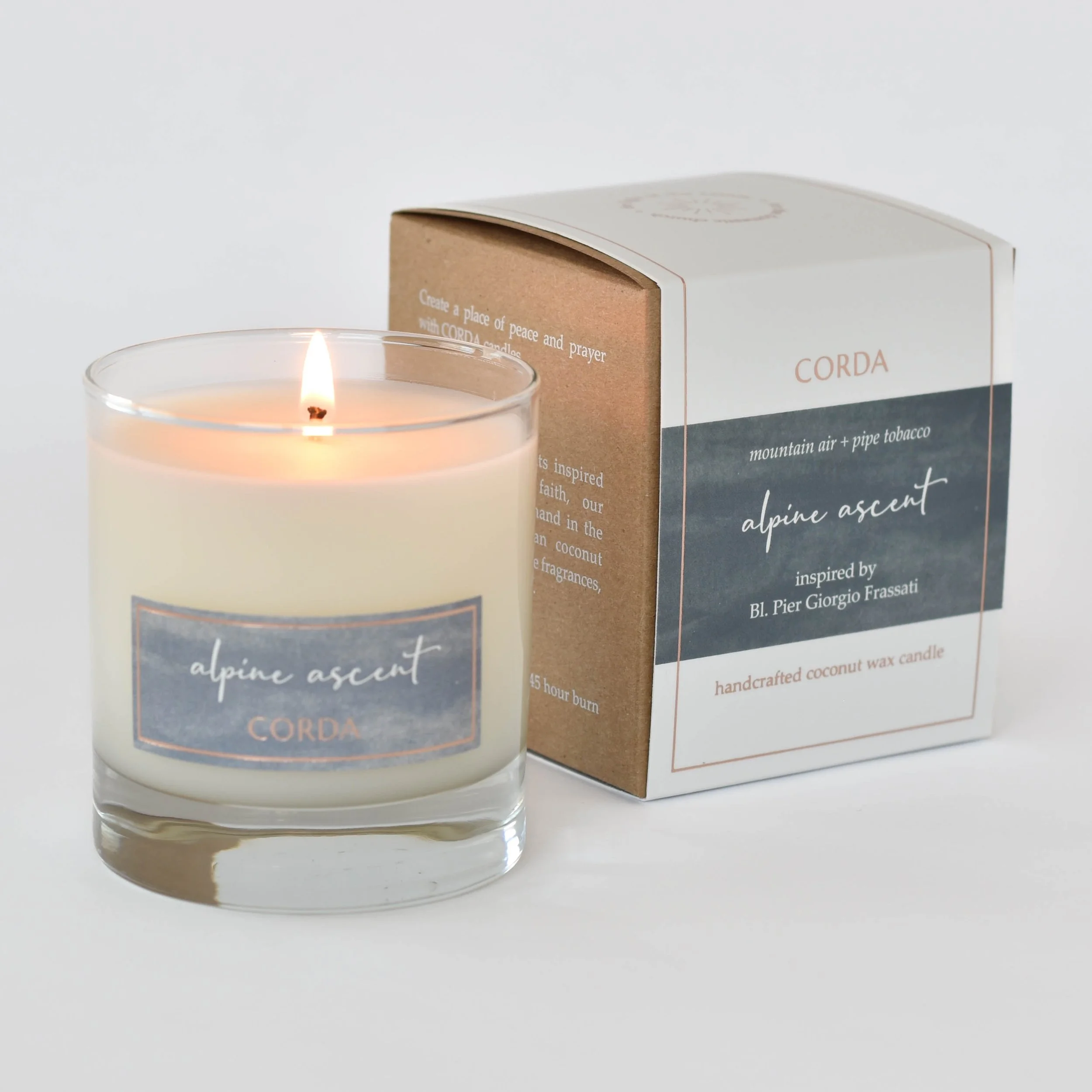 Alpine Ascent/Blessed Pier Giorgio Frassati Candle/Mountain Air + Pipe Tobacco CORDA Candle