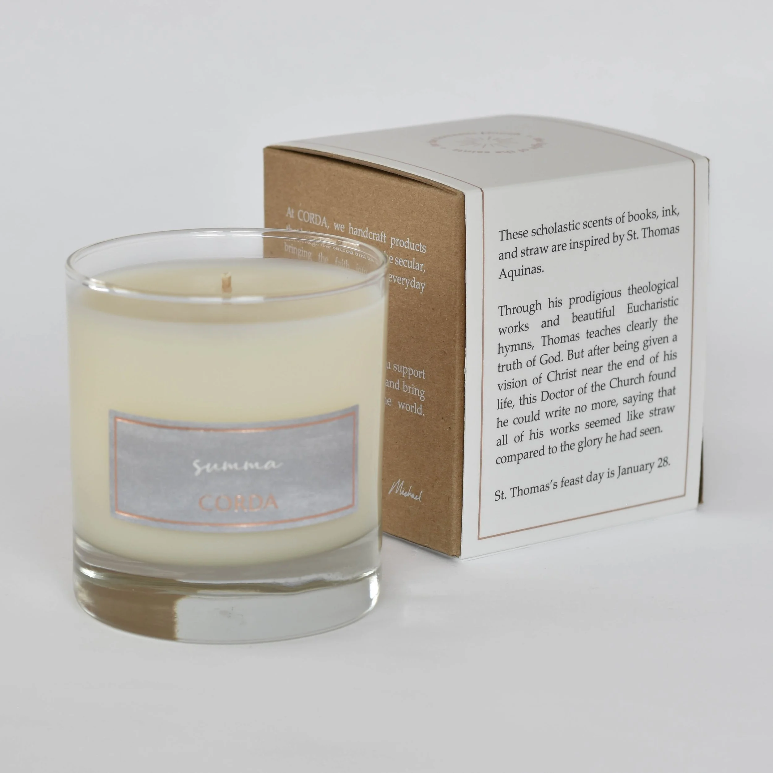 Summa 2 (unlit, back of box) Thomas Aquinas CORDA candle.jpg
