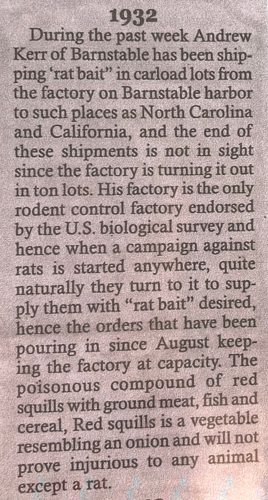 Newspaper clipping about rat poison factory