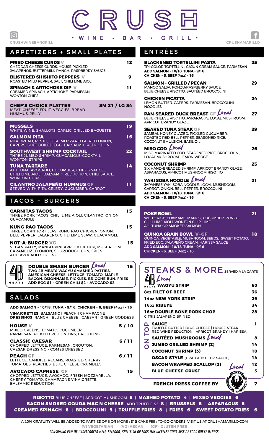 Menu Crush Wine Bar & Restaurant Amarillo, Texas