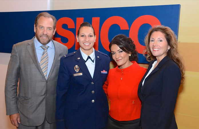 Hispanic MBA Scholarship winners Kira Gonzalez (second from left) and Tamria Zertuche (right). Also pictured: Group O CEO Gregg Ontiveros and USHCC Foundation Chair Nina Vaca. Awarded: $5,000 Scholarships