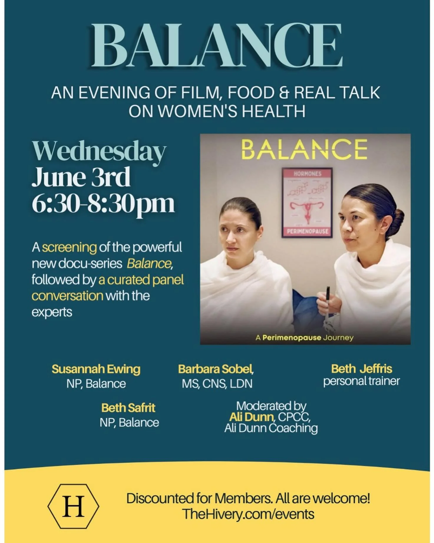 Join me as I moderate a screening + panel discussion on women&rsquo;s health at @thehivery ⁠on Wednesday, June 3 | 6:30 &ndash; 8:30 PM⁠ in Mill Valley, CA⁠. 
⁠
What does it actually mean to feel balanced in your body, your hormones, your energy, you