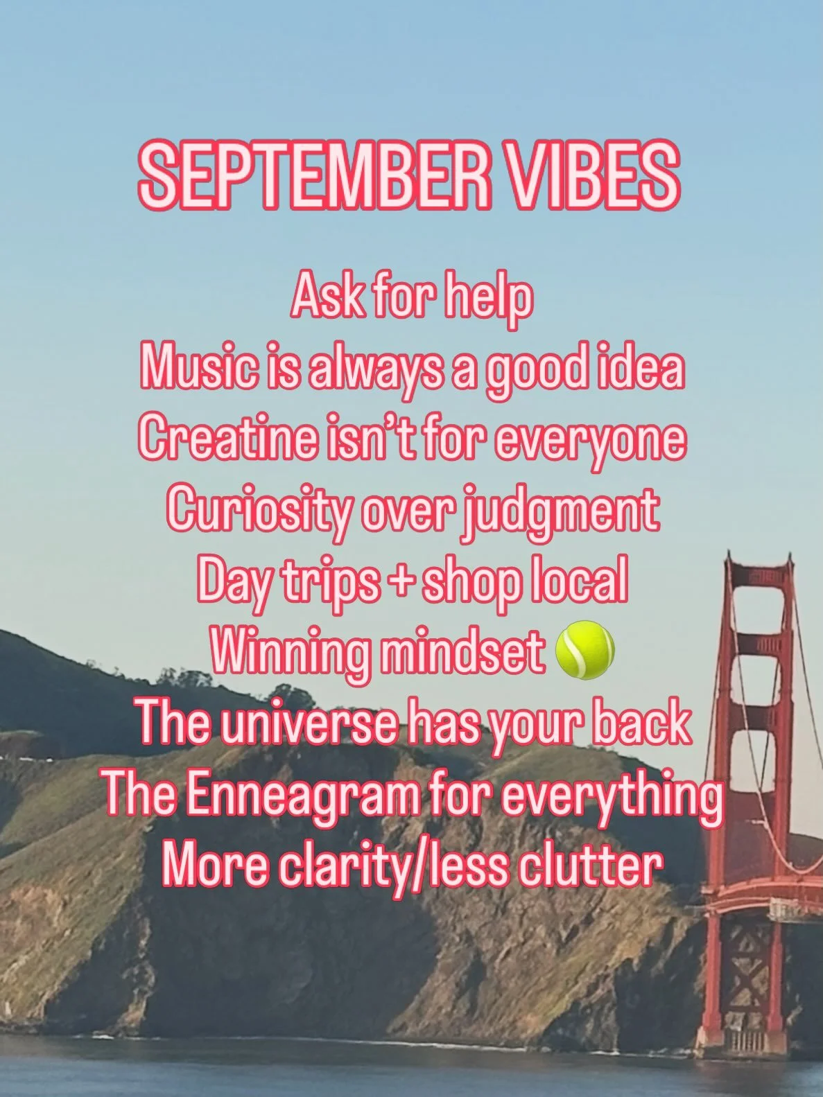 I could go on about all of these themes for September, but if I was to share one thing that I think you need to know today is that A) I am not a medical professional and B) I took creatine for 6 weeks and gained a significant amount of weight. Do wit