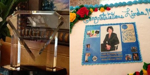 Photo of the Joseph J. Charbonneau Award I received along with a congratulatory cake with my picture on it!