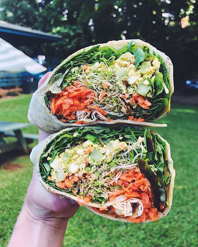 @megjosephson &ldquo;Being spoiled with vegan food over here🤤
Been enjoying lots of smoothies, veggie tacos, papayas, mangoes, pizza, and wraps like this one, packed with tofu scramble + lots of veggies. 
When I first went vegan, I was pleasantly su