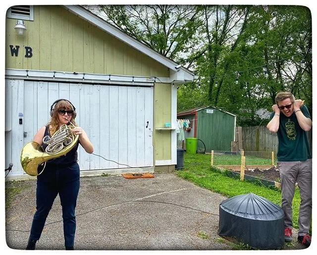When you gotta have that #FrenchHorn track but also gotta be safe. 
#DistanceDubbing with @kenglenz .
.
🦅 @WireBirdProductions 🦅 .
.
📸 : @mrsrosemarystewart .
.
#quarantine #selfisolation #socialdistancing #recordingstudio #musicproducer
