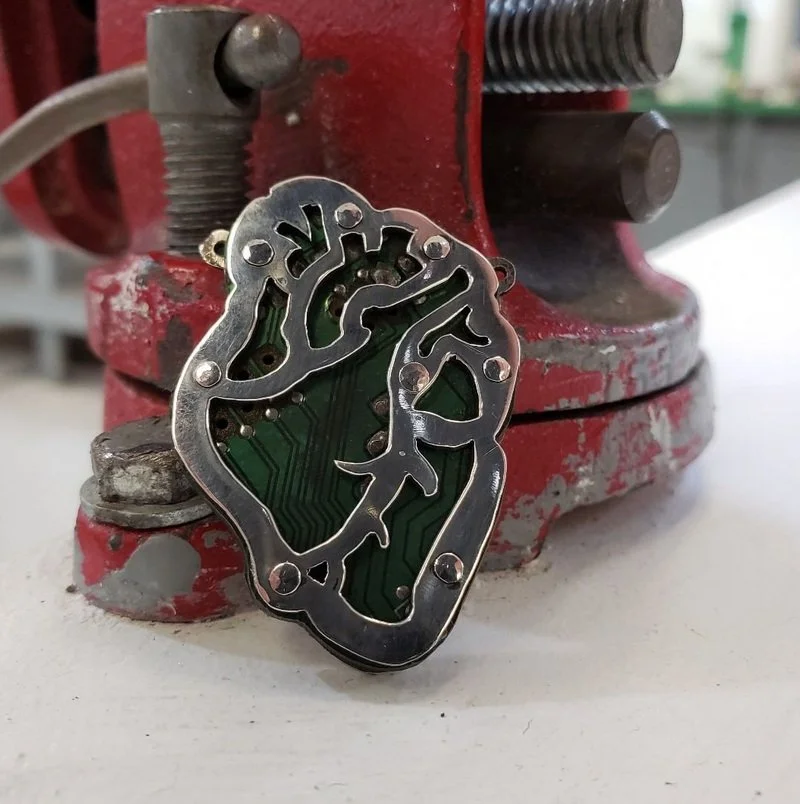 Sterling Silver Robot Heart Pendant