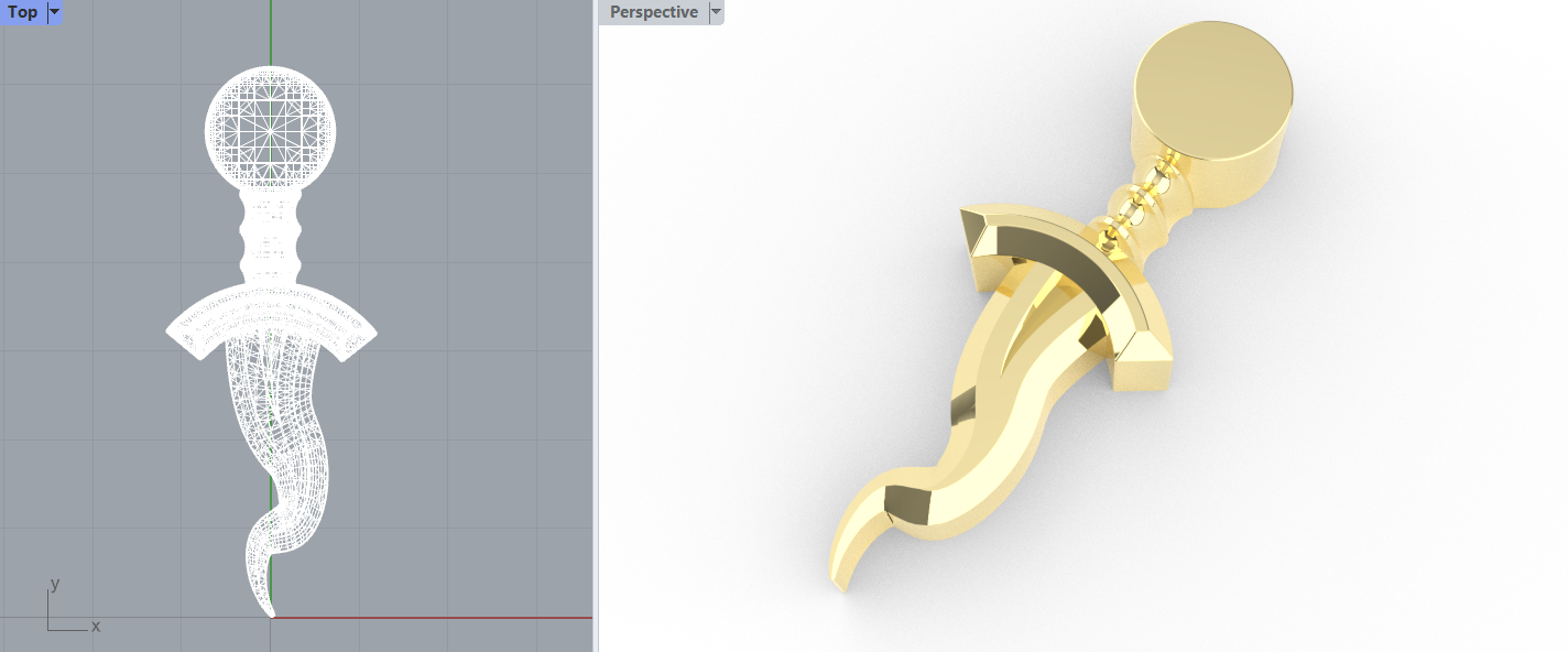 Fantasy Dagger Piercing End – CAD Rendering in Gold
