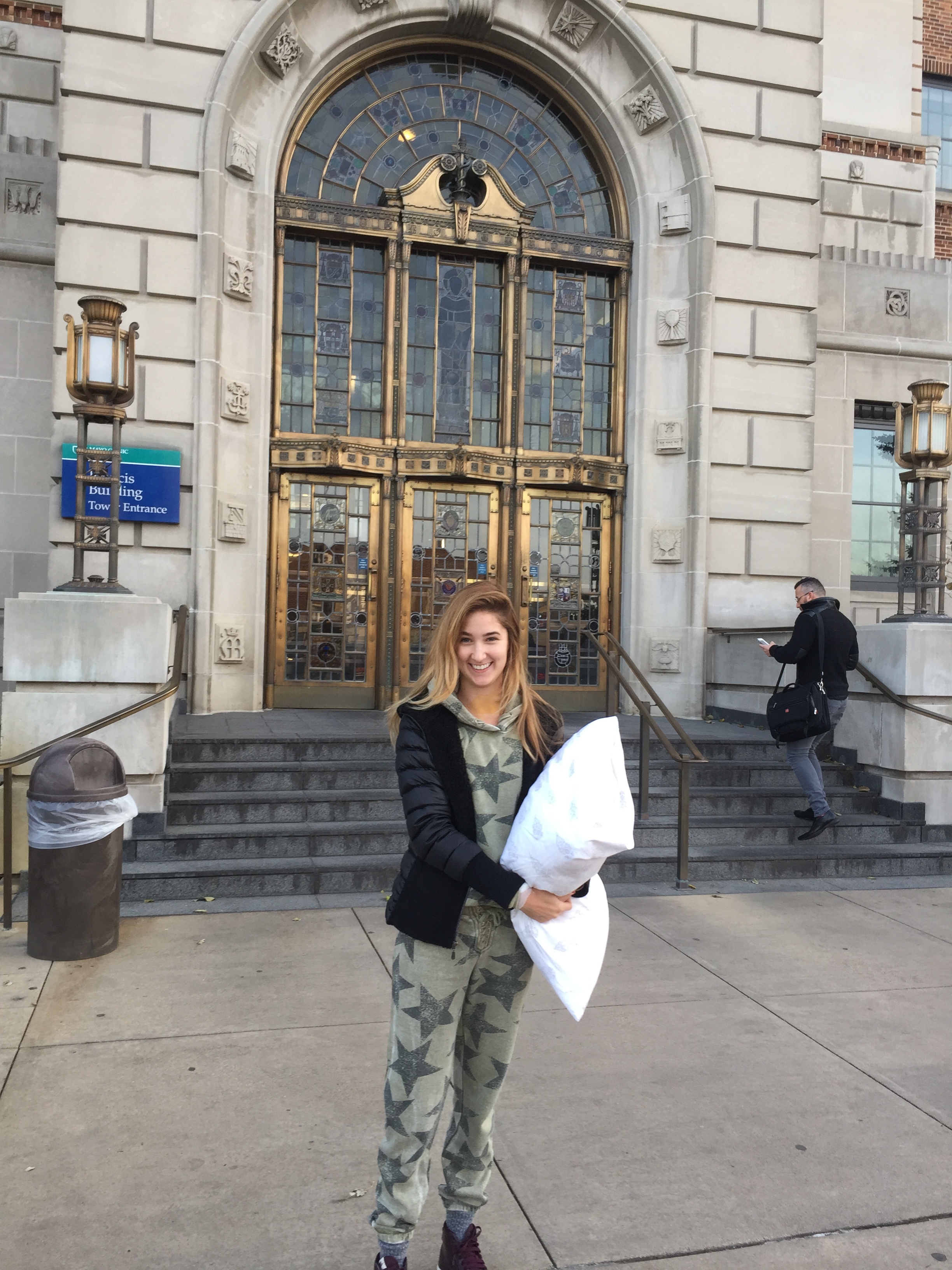 Leaving the Mayo Clinic in Rochester, Minnesota after my pacemaker surgery.