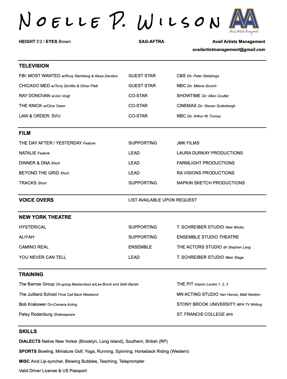Acting Résumé
