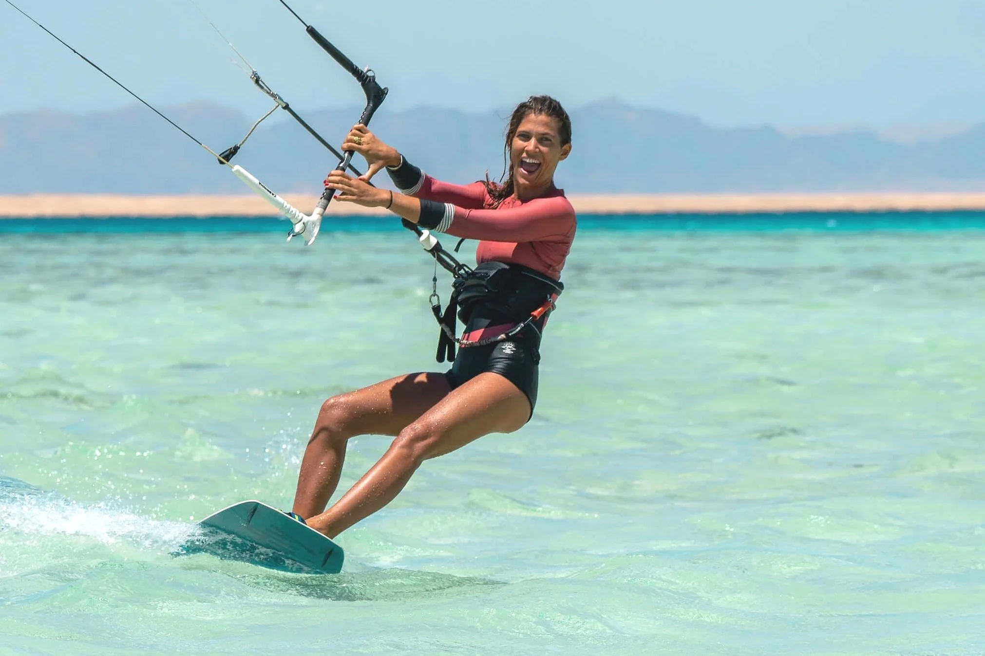kitesurfing on Egypt's Red Sea during a kite safari cruise with Dragonfly