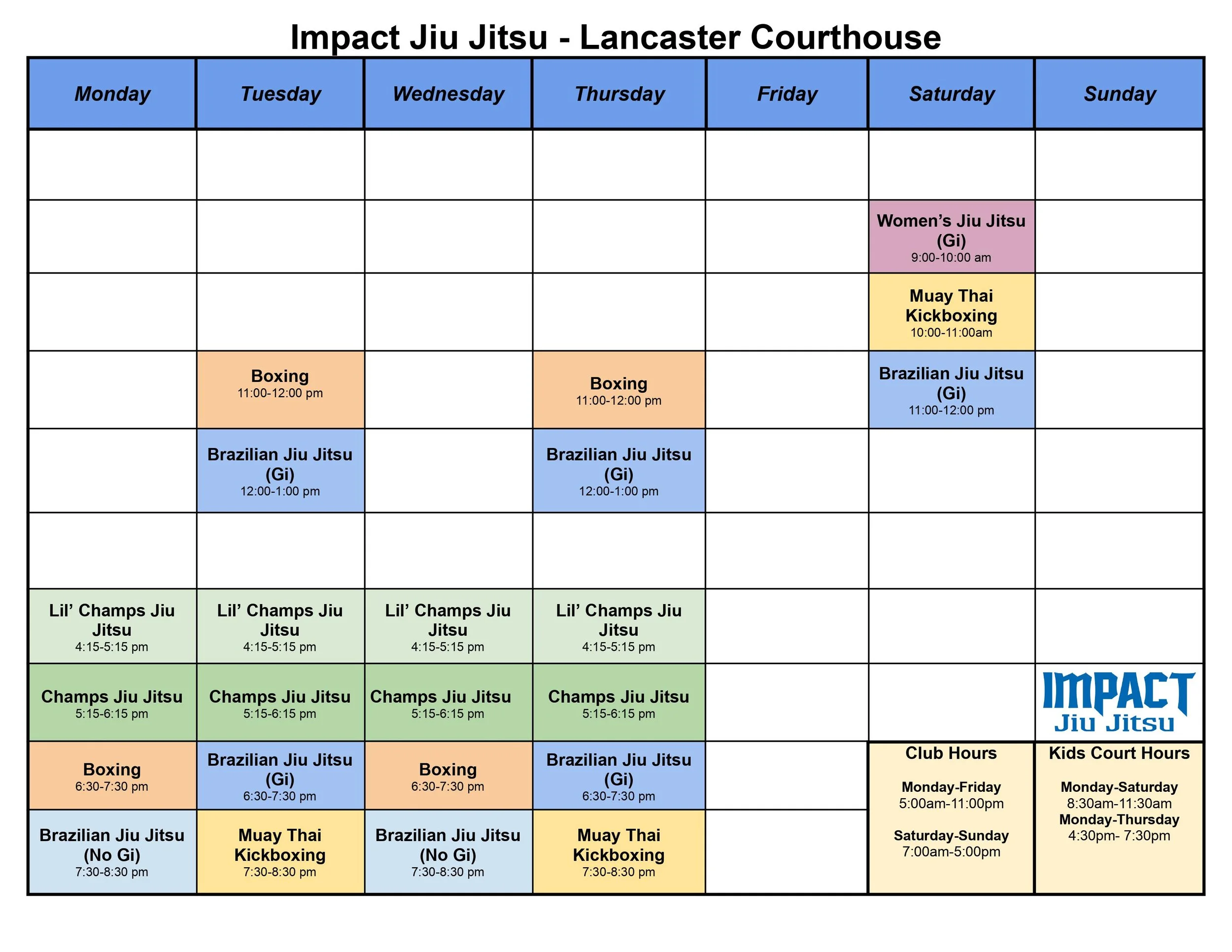 Schedules — Impact Jiu Jitsu