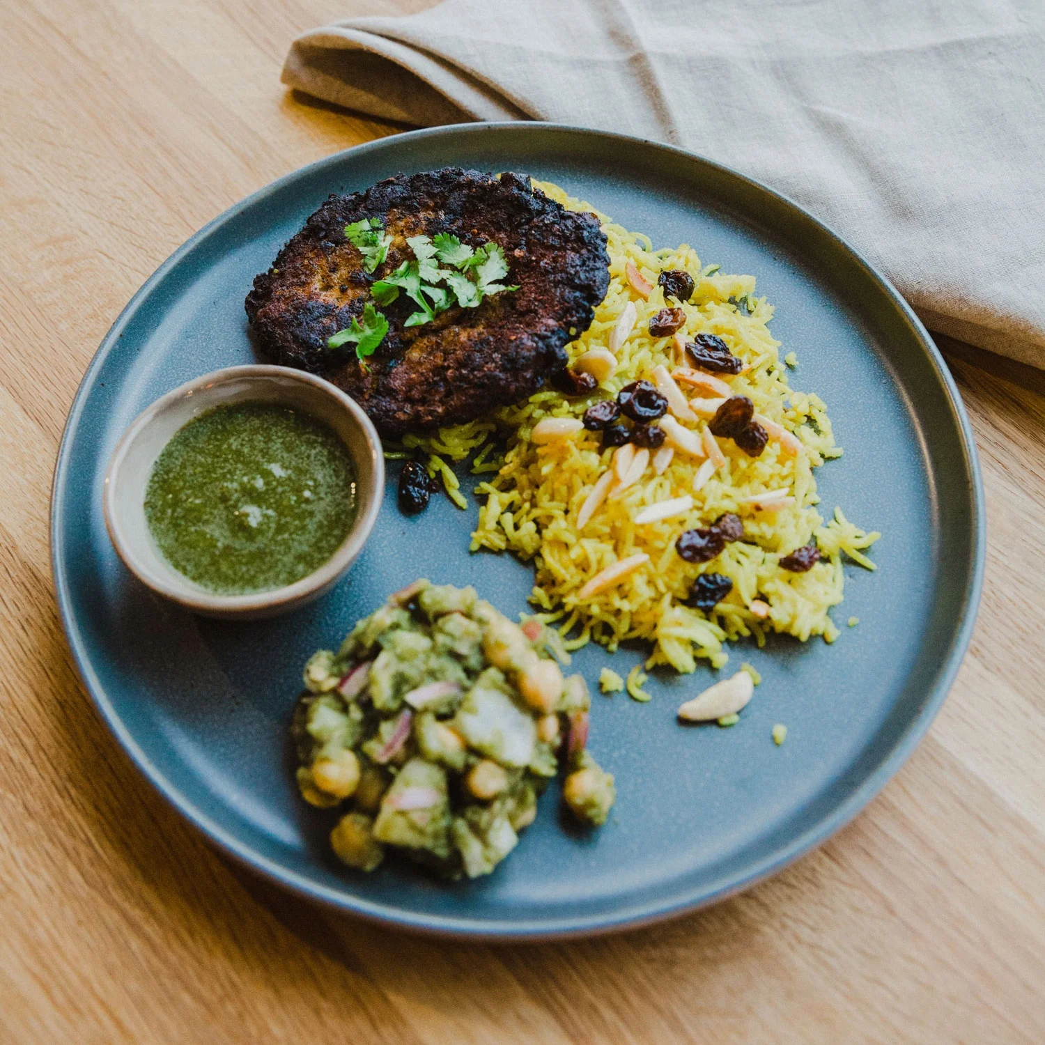 Chapli Kabob paired with Saffron Rice